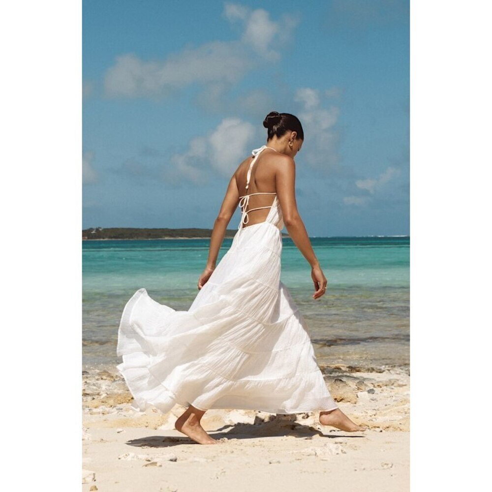 Lulus Ameera White Textured Tiered Backless Maxi Dress - Size S